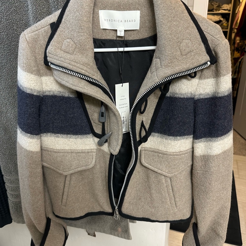 Veronica Beard Tan and Navy Striped Jacket NWT